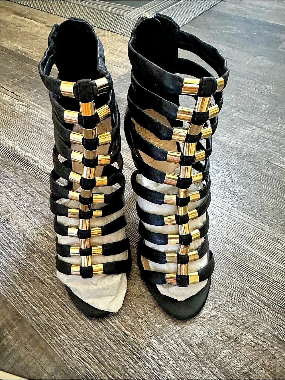 Vince Camuto Azelie Caged Stiletto Heel Dress Sandals Black & White